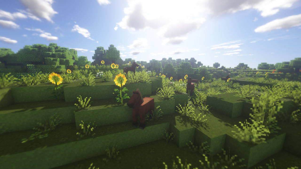 Mesmerizing Landscape in Minecraft PC Game with Horses Wallpaper