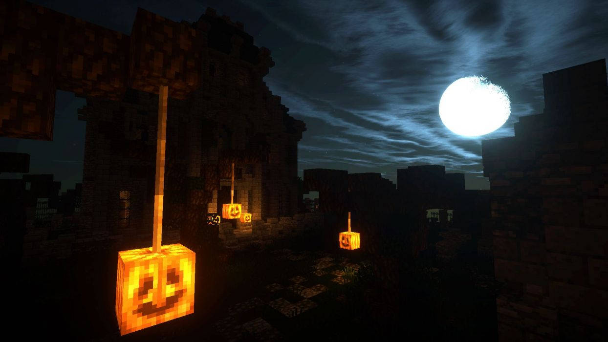 Minecraft Pc Jack-o-lantern Trees Wallpaper