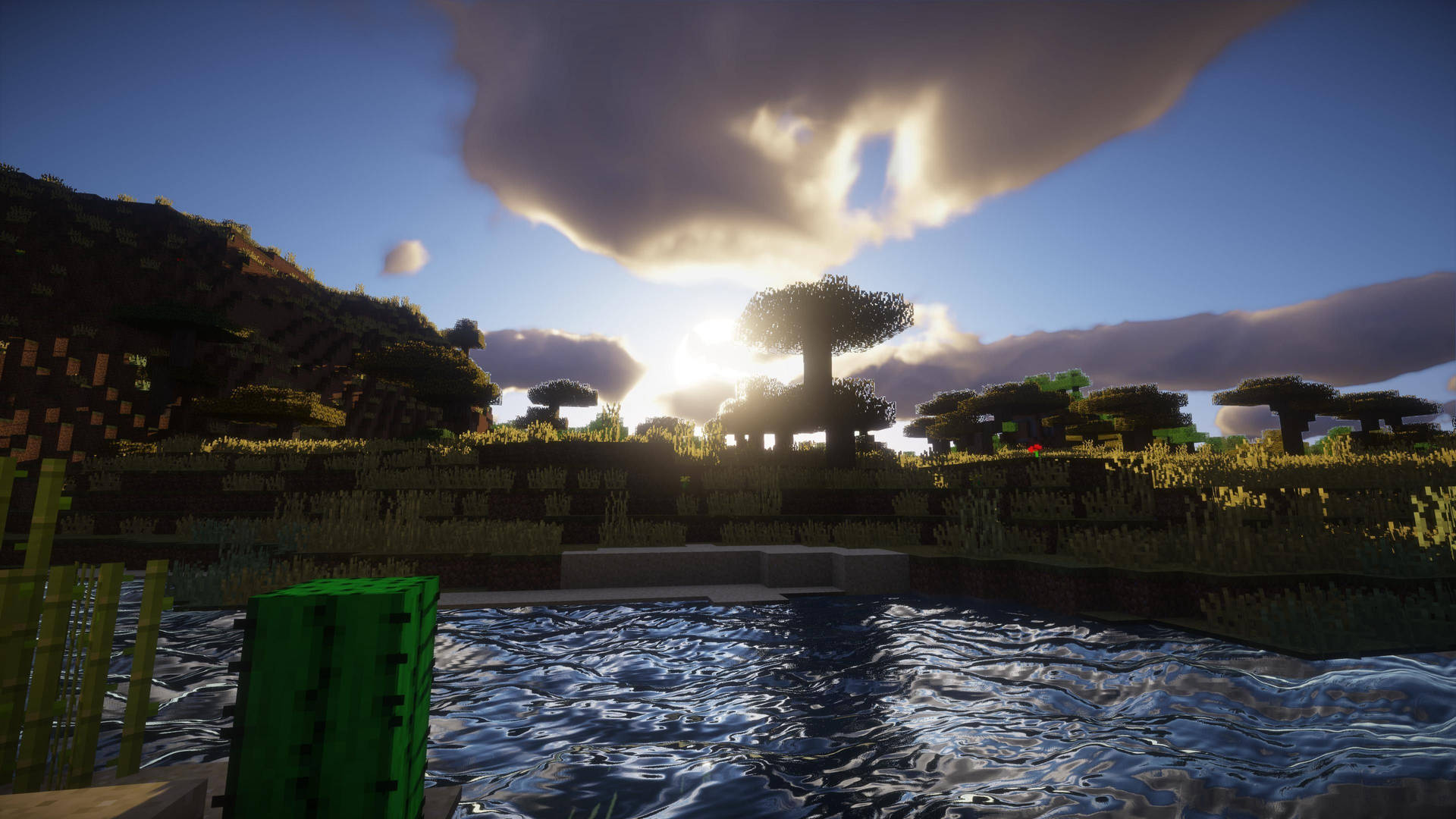 Minecraft Pc Lake Sunset Wallpaper