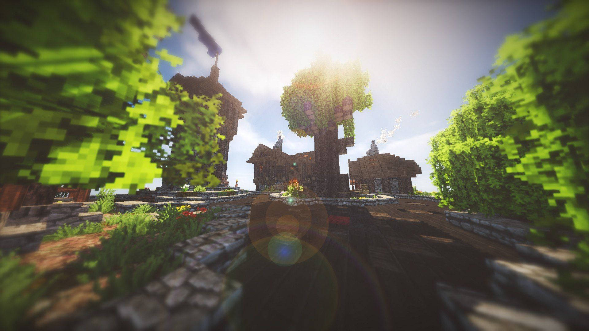 Minecraft Pc Sunlight Treehouse Background