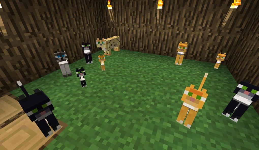 A group of adorable Minecraft pets exploring the world together. Wallpaper