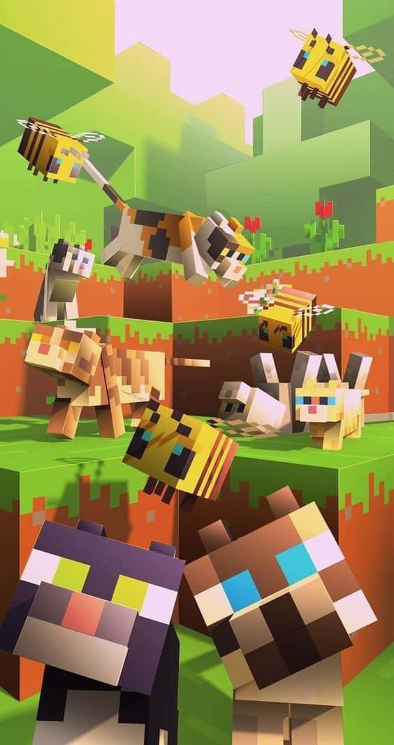 Adorable Minecraft Pets Gathering Wallpaper