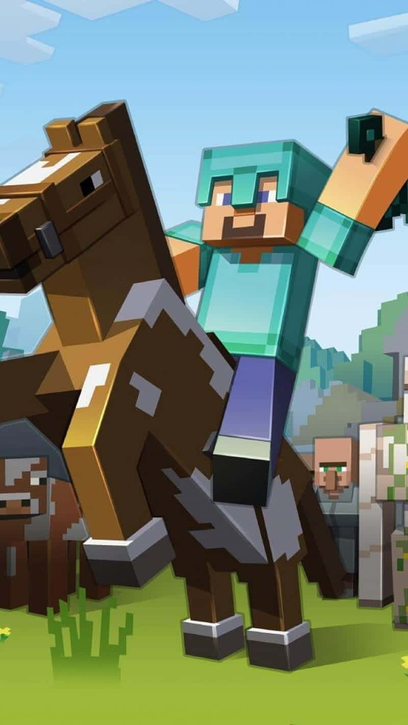 A Minecraft player with his loyal pets: a dog and a parrot Wallpaper