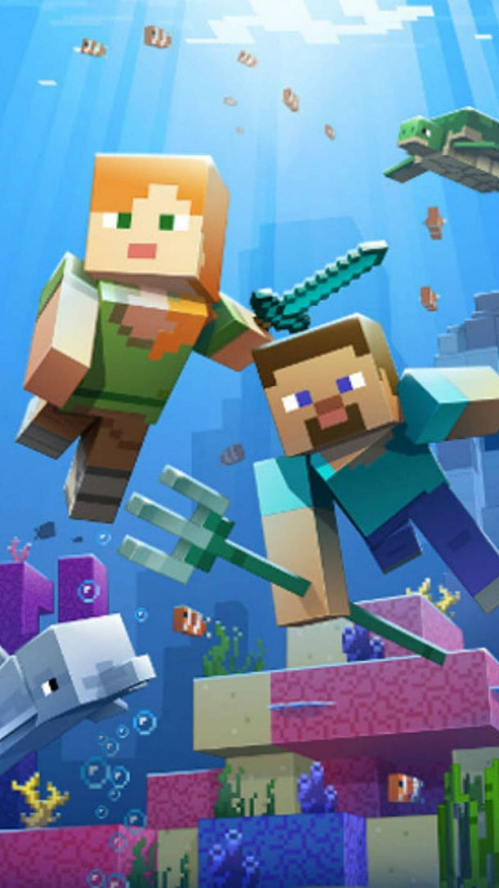 Minecrafthandy Unterwasser-charaktere Wallpaper