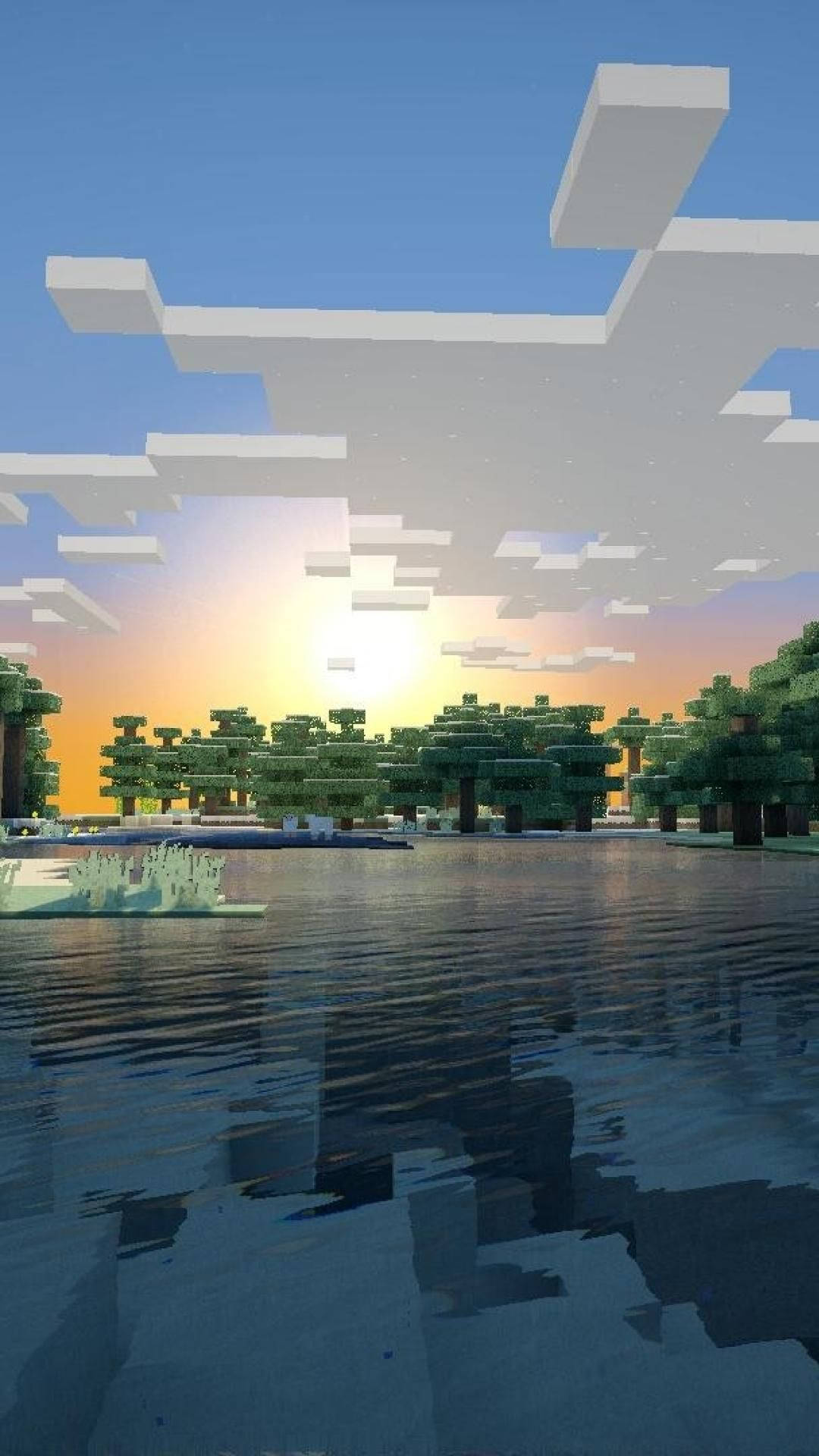 Vistade Naturaleza En El Teléfono De Minecraft. Fondo de pantalla