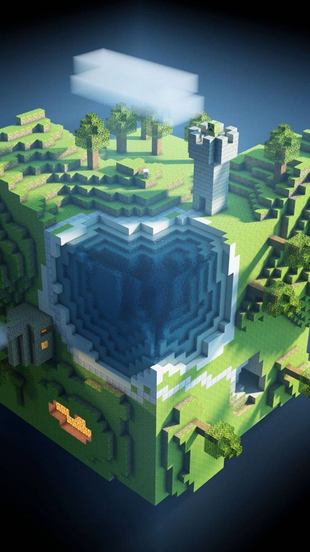Vistasuperior Del Parque Verde De Minecraft En El Teléfono. Fondo de pantalla