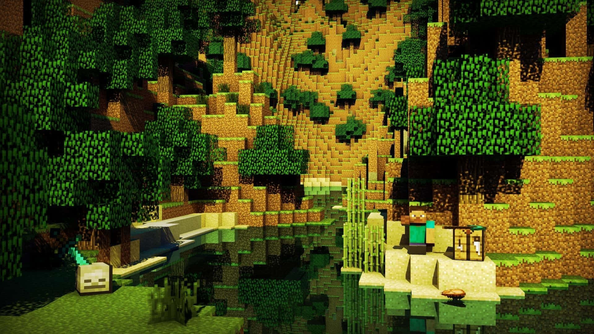 Minecraftbild Av Flod Och Träd.