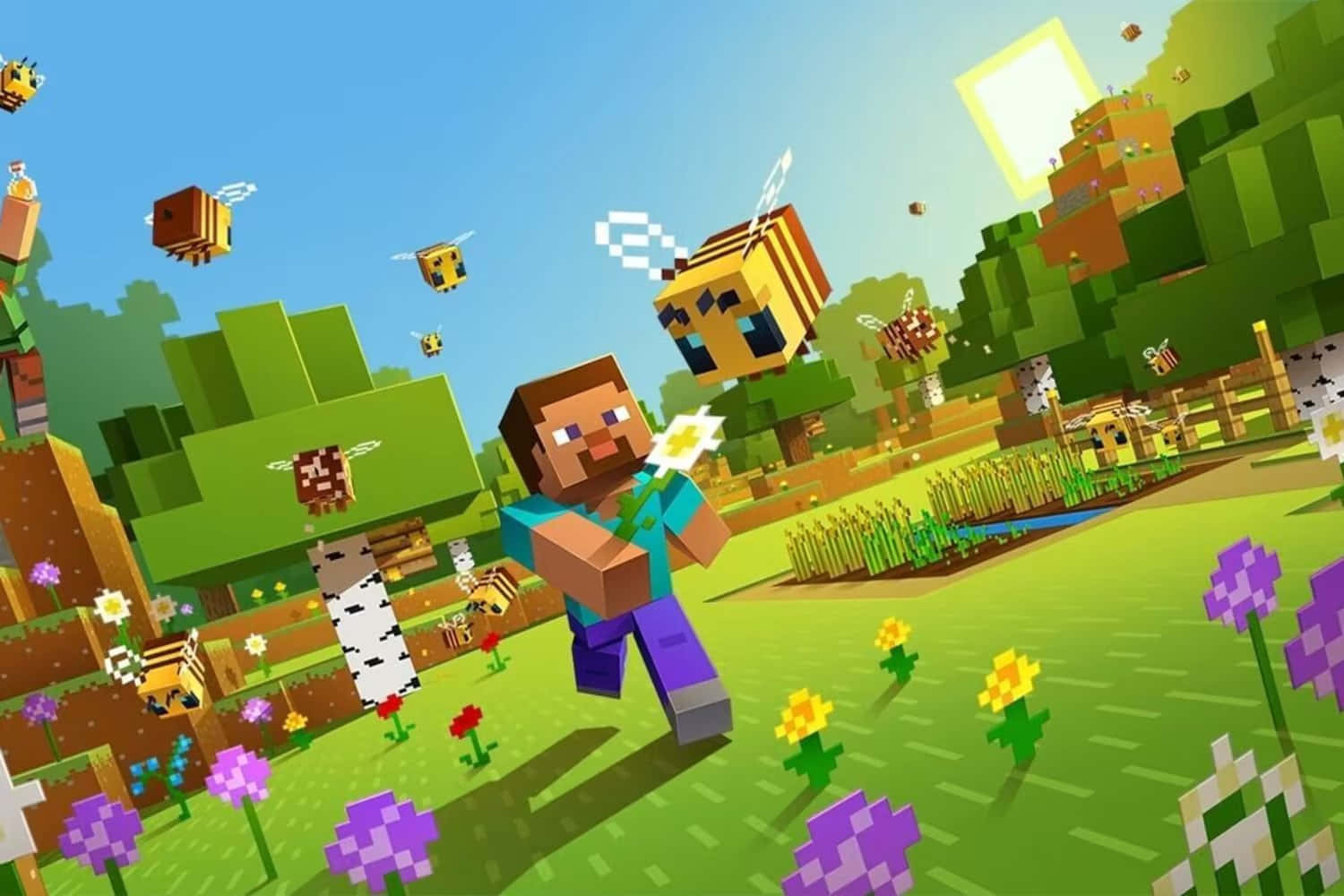 Bildvon Einem Minecraft Charakter, Der Bienen Jagt