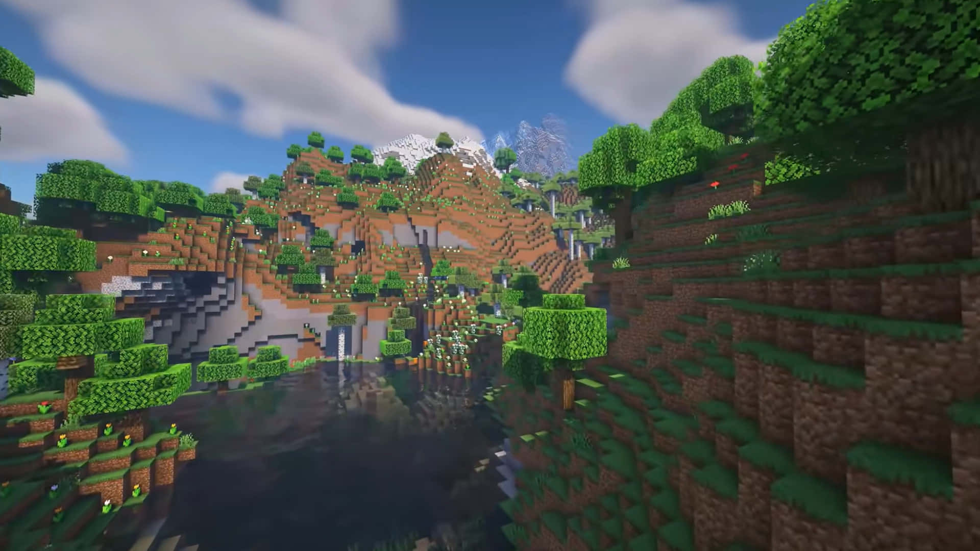 Minecraft bjerg med flodbillede tapet