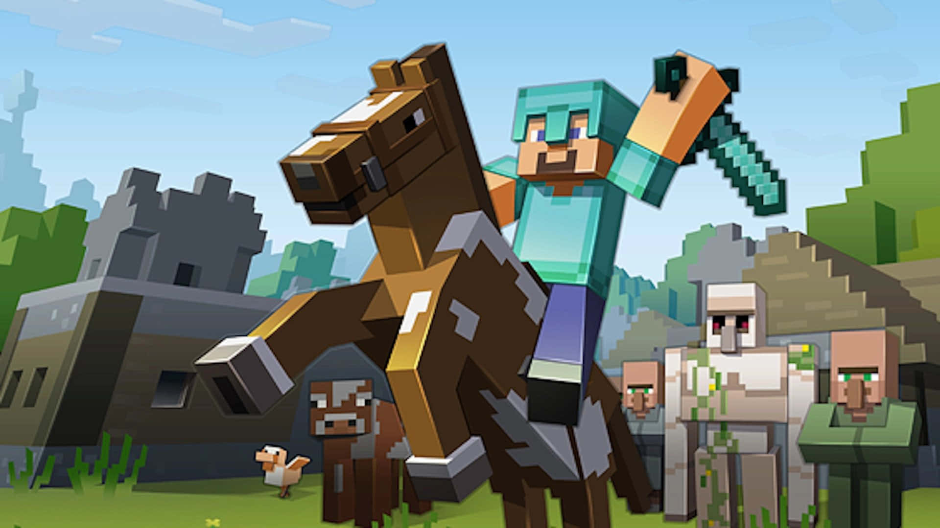 Imagende Un Caballero De Minecraft Montando Un Caballo