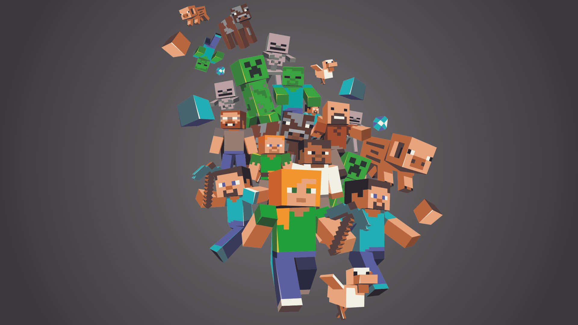 Minecraftfigurer På En Grå Bild.