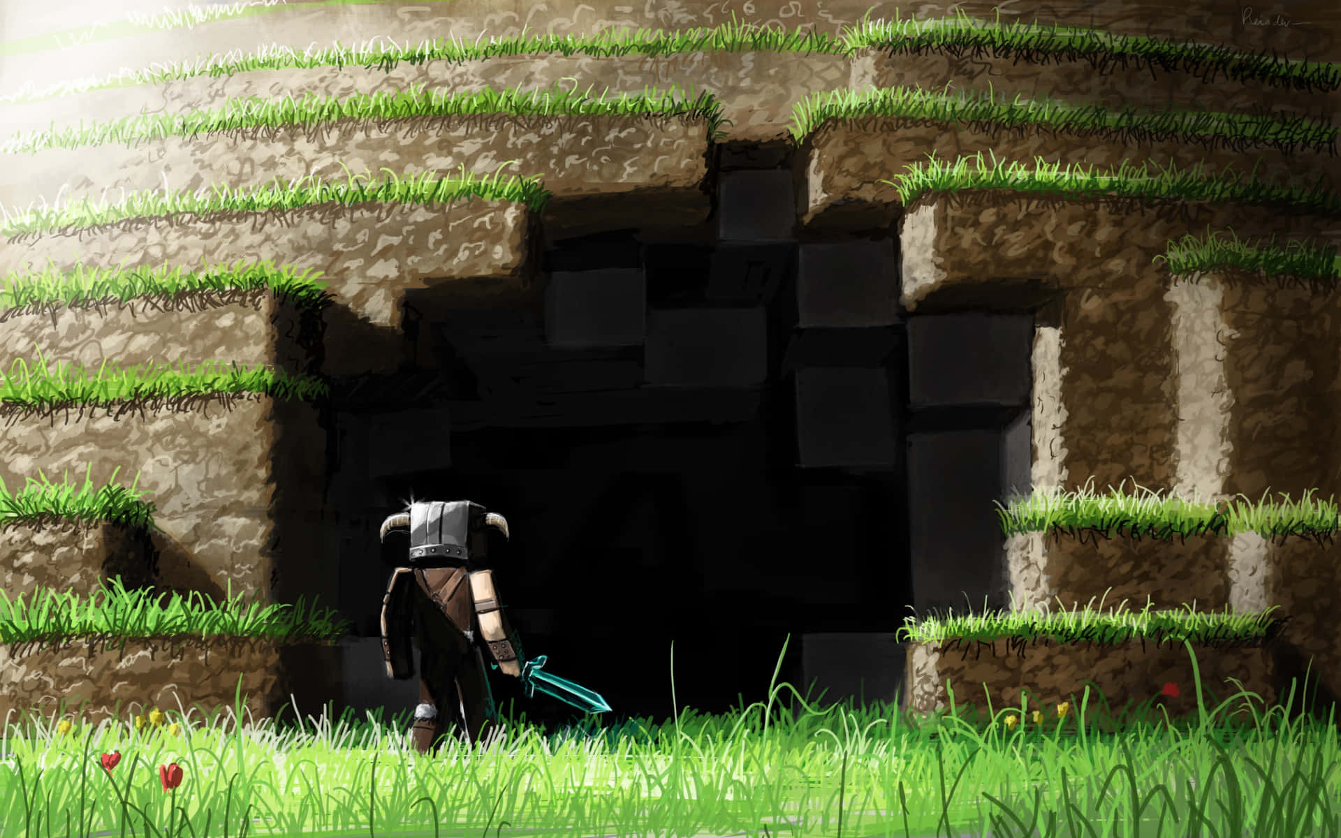 "Exploring The World Of Minecraft With A Pig Friend" Wallpaper