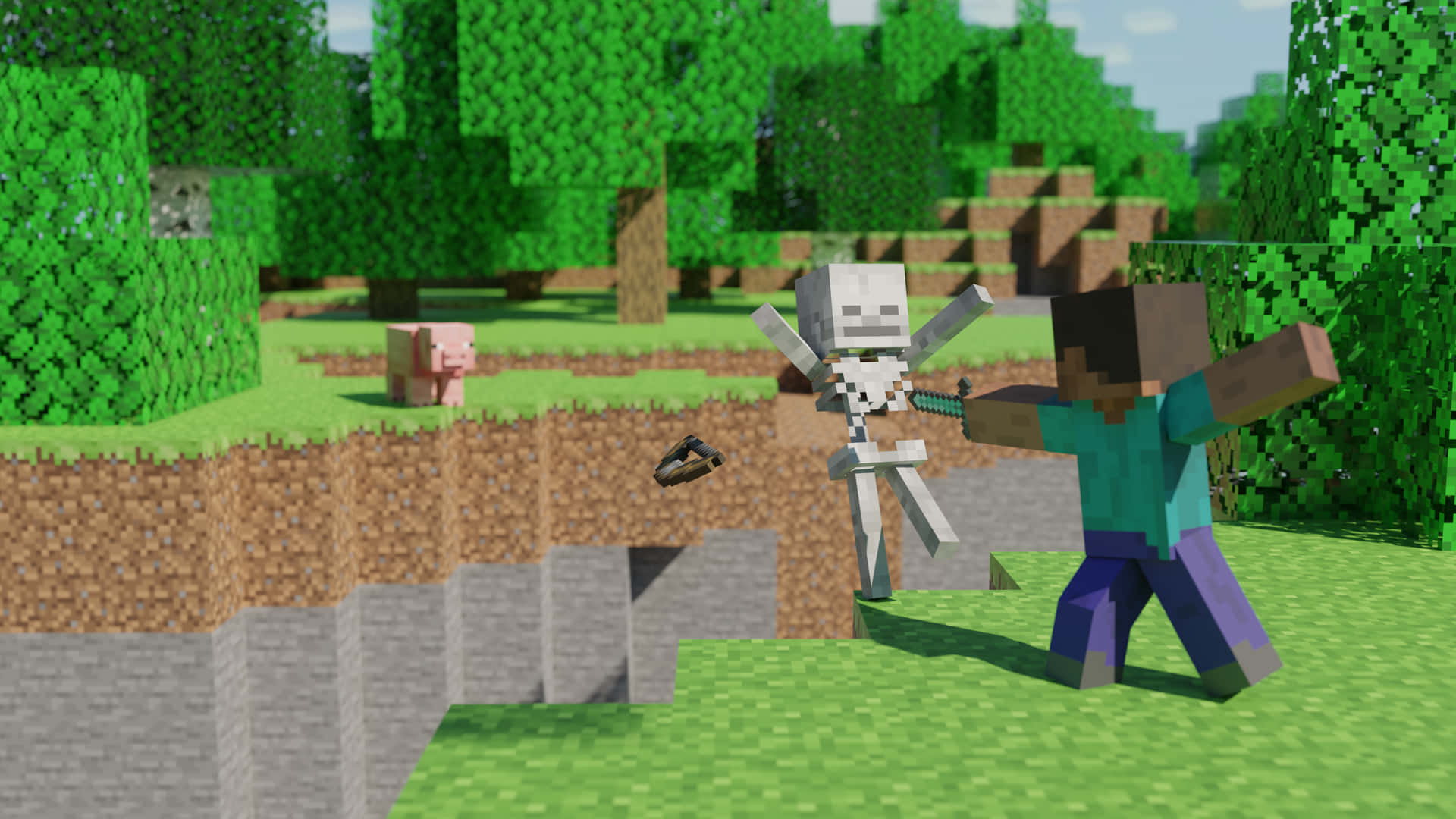 Unjuguetón Cerdo De Minecraft Explorando Su Vibrante Entorno. Fondo de pantalla