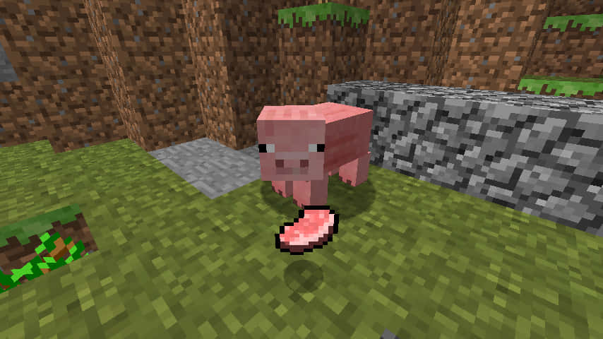 Encuentradiversión En Los Lejanos Reinos De Minecraft Con Un Cerdo Fondo de pantalla