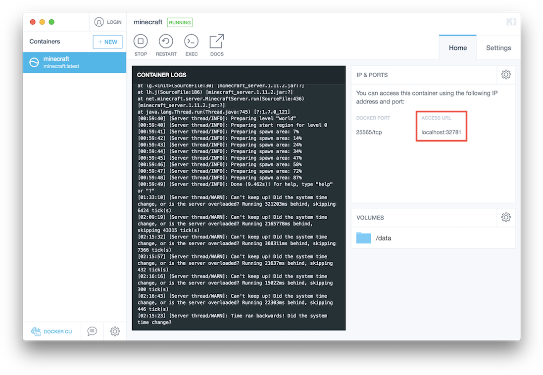 Minecraft Server Logs Docker Interface PNG