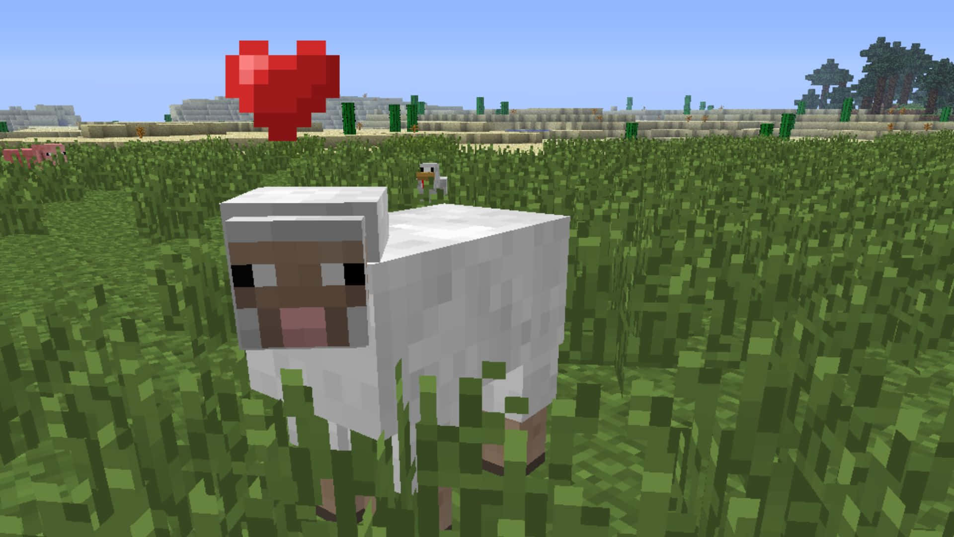 A Minecraft Sheep Grazing in a Vibrant World Wallpaper