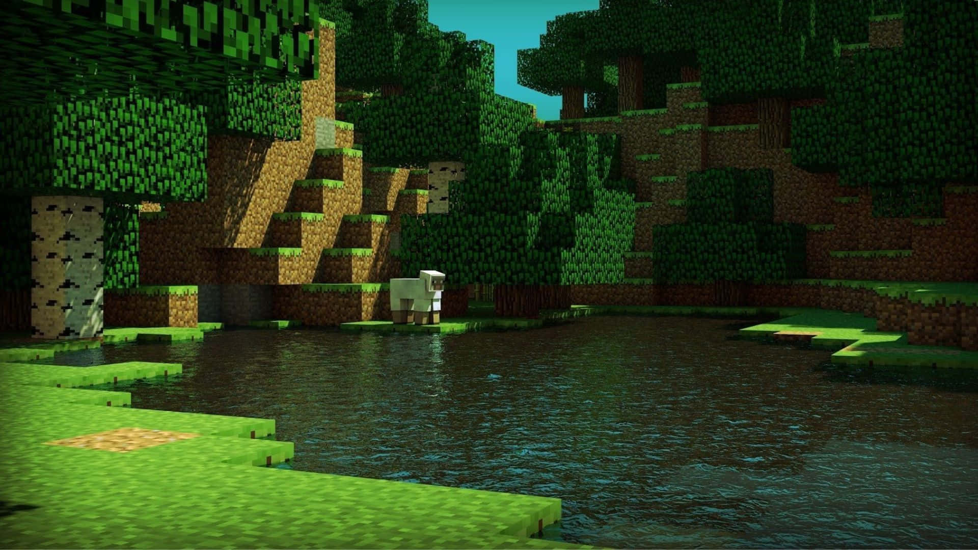 Majestic Minecraft Sheep in its Vibrant Habitat Wallpaper