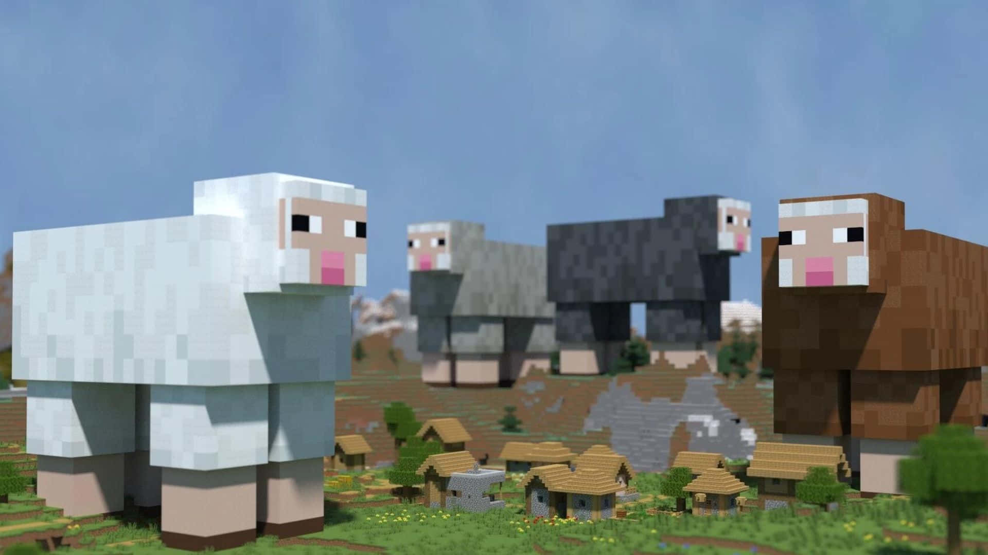 Colorful Minecraft Sheep Gathering Wallpaper