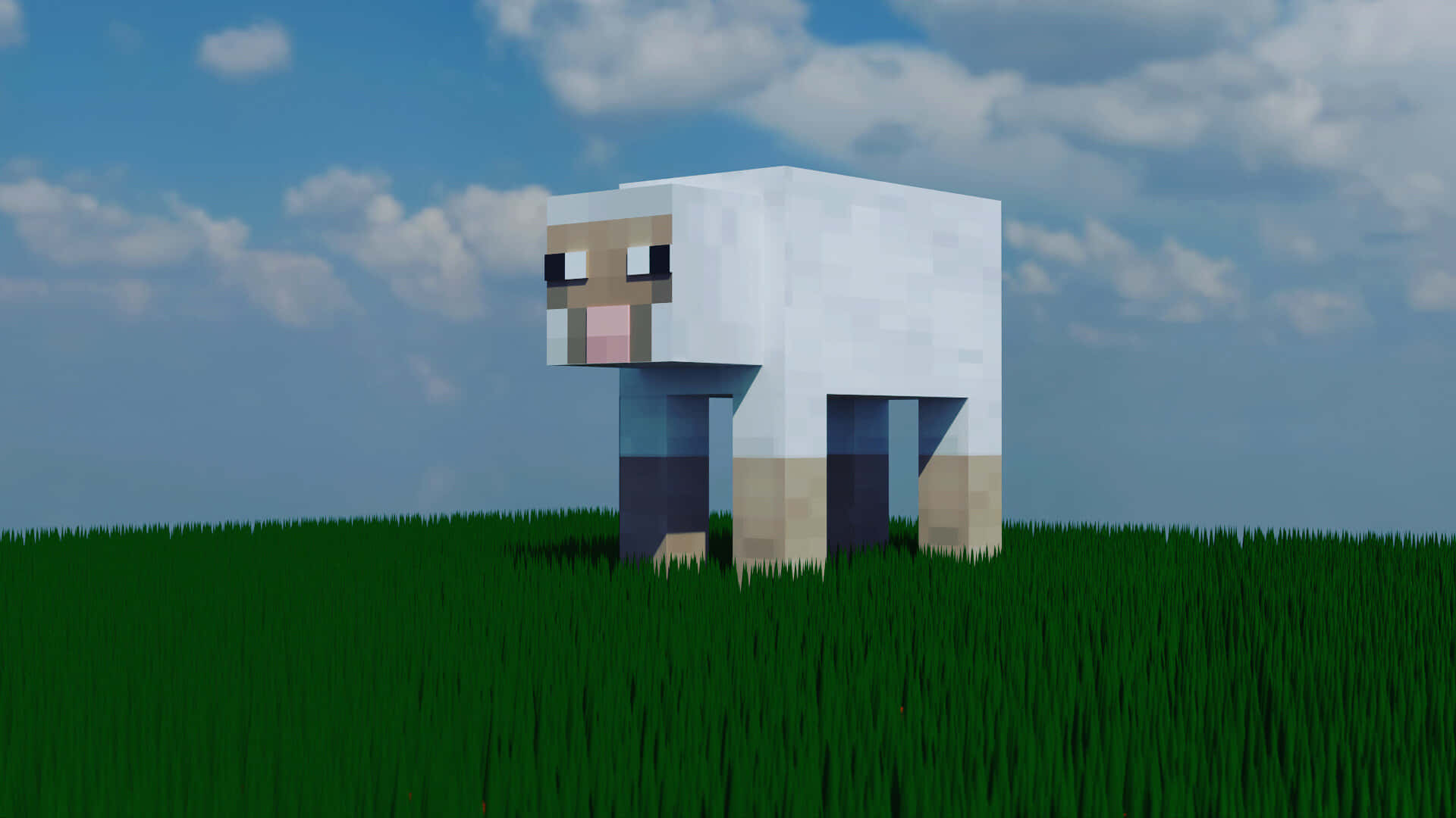 Colorful Minecraft Sheep grazing in a pixelated landscape Wallpaper