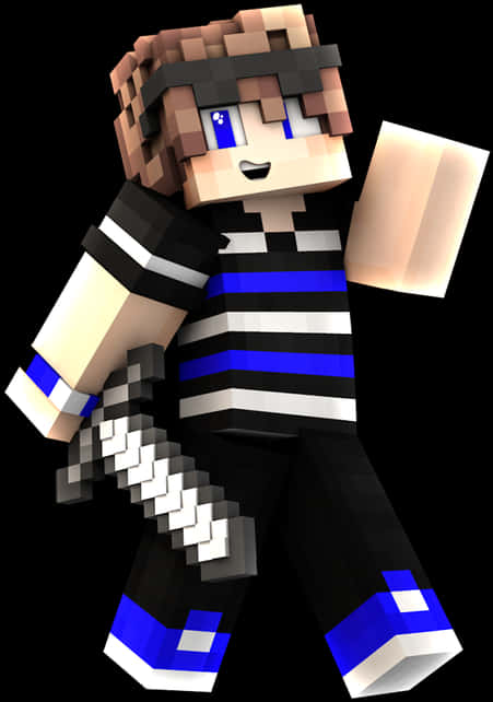 Minecraft Skin Blue Striped Shirt PNG