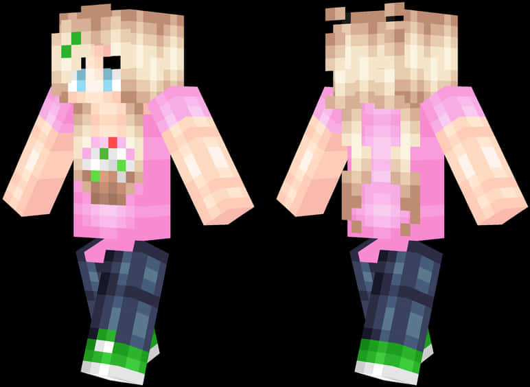 Minecraft Skin Girlwith Pink Topand Blue Jeans PNG