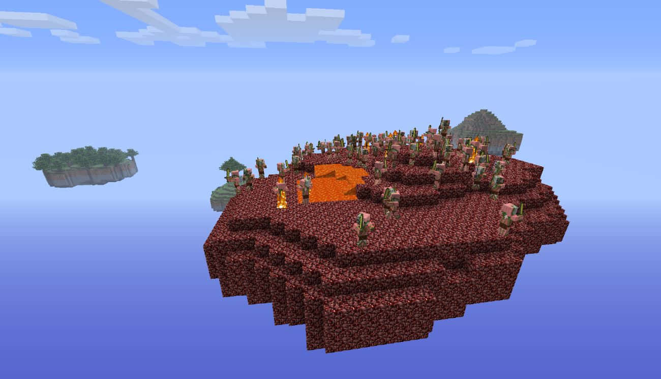 Bloeiend In Een Minecraft Sky Block Wereld Achtergrond