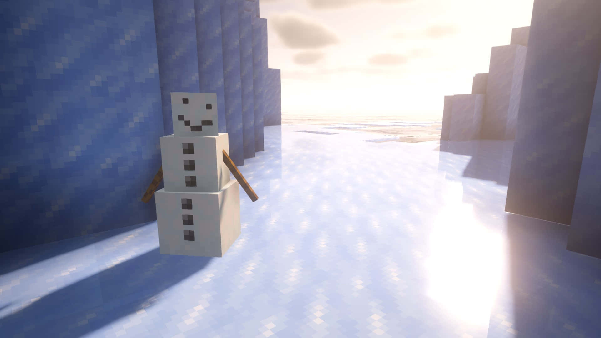 Elgólem De Nieve De Minecraft Se Encuentra Orgulloso En Un Bioma Nevado. Fondo de pantalla
