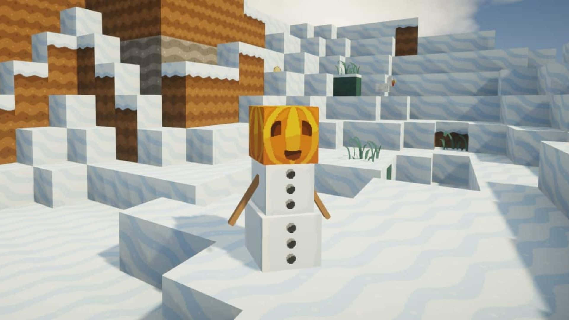 Charming Minecraft Snow Golem in a Snowy Landscape Wallpaper