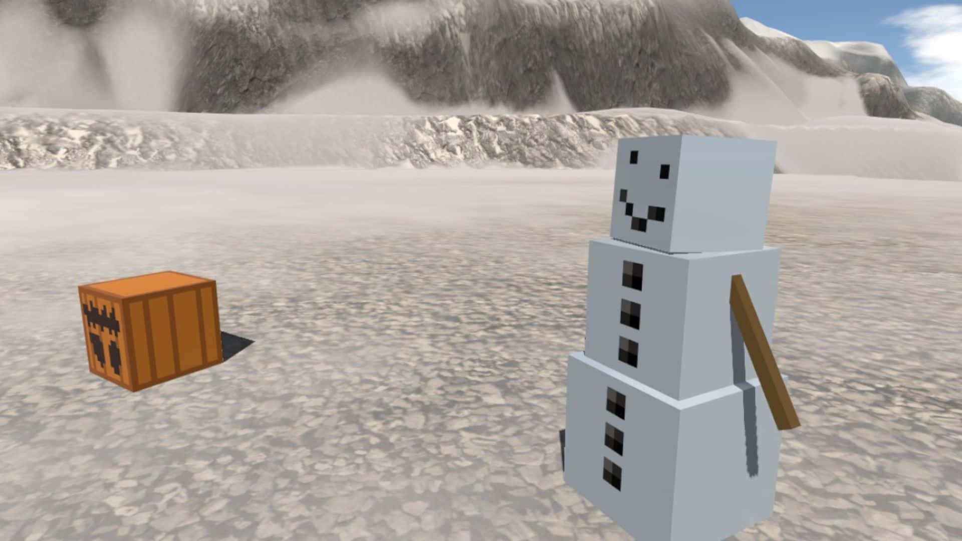 Minecraft Snow Golem standing tall in a snowy landscape Wallpaper