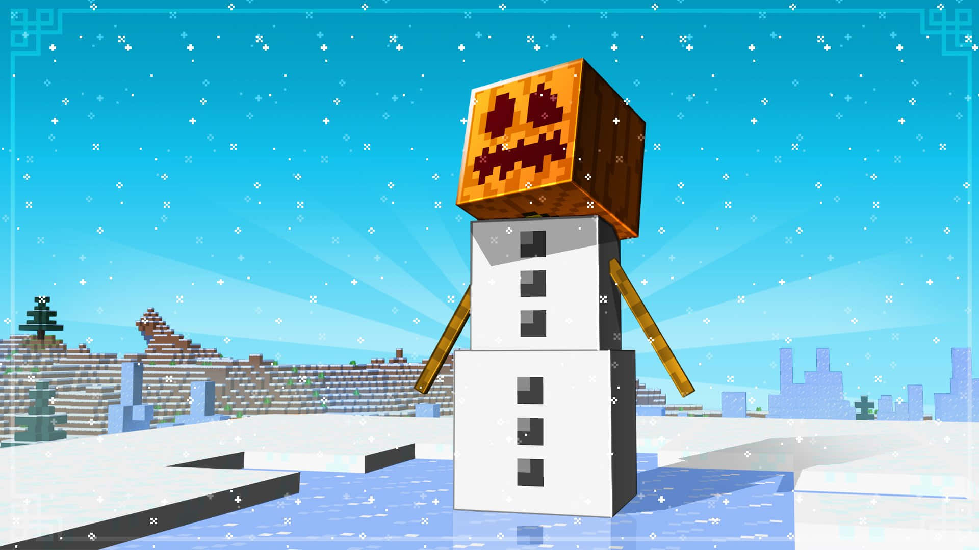 Minecraft Snow Golem standing tall in a snowy biome Wallpaper