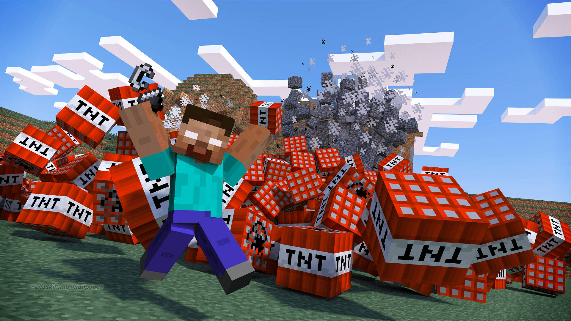 Minecraft Steve E L'esplosione Del Tnt Sfondo