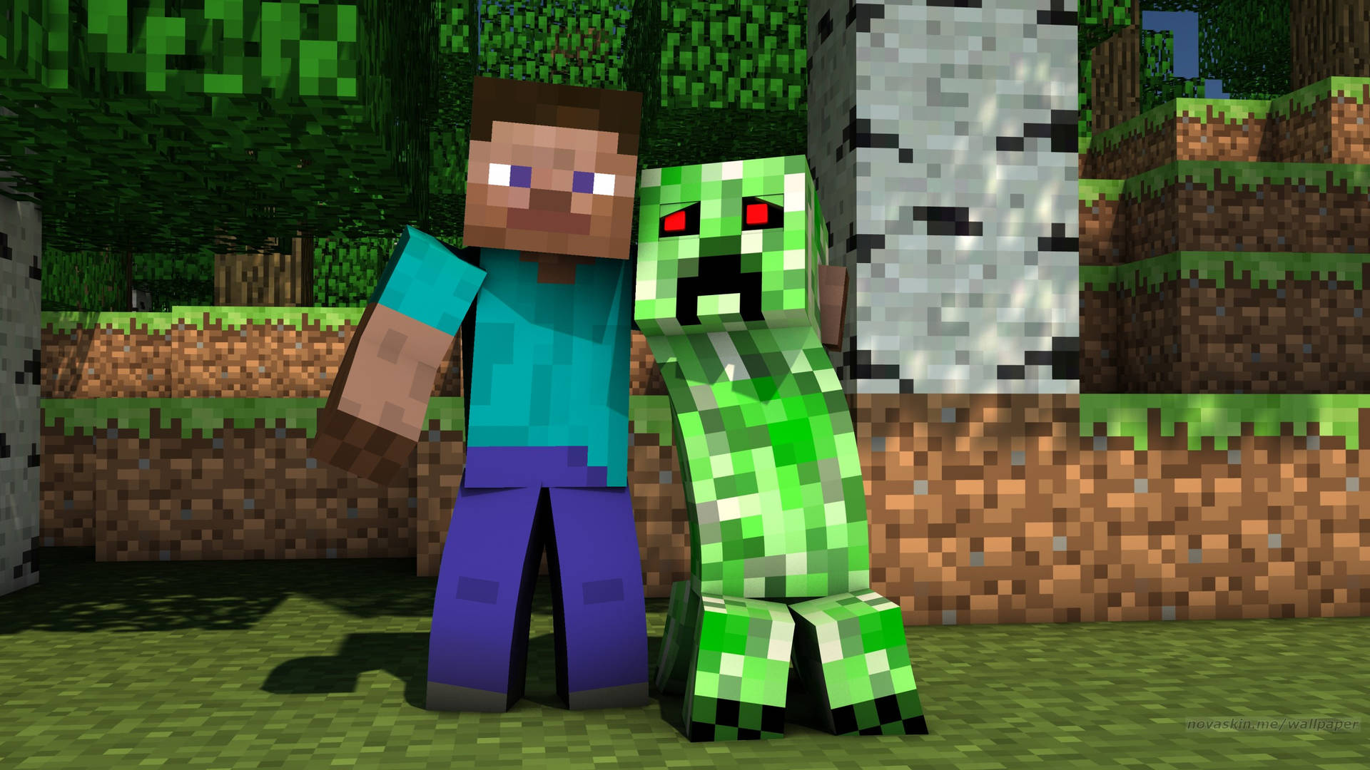 minecraft steve and creeper wallpaper