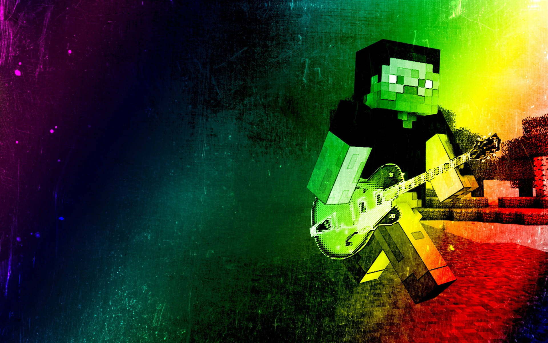 Minecraft Steve Guitar Art Wallpaper