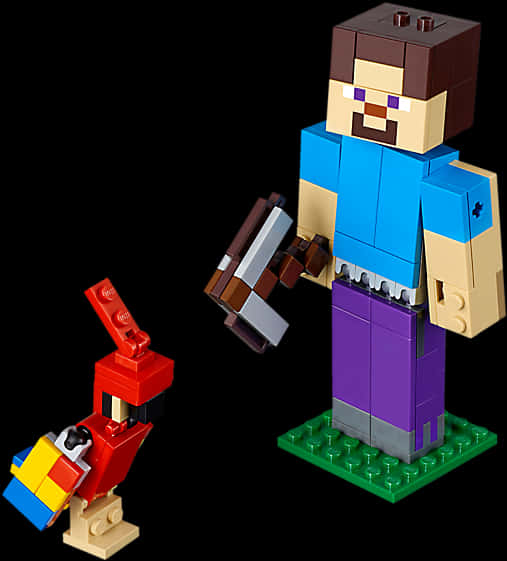 Minecraft Steve Lego Figure With Pickaxe PNG