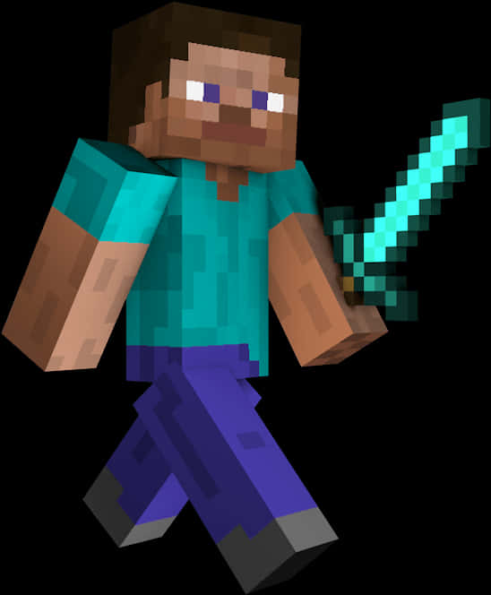Minecraft Steve With Diamond Sword PNG