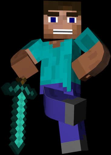 Minecraft Steve With Diamond Sword PNG