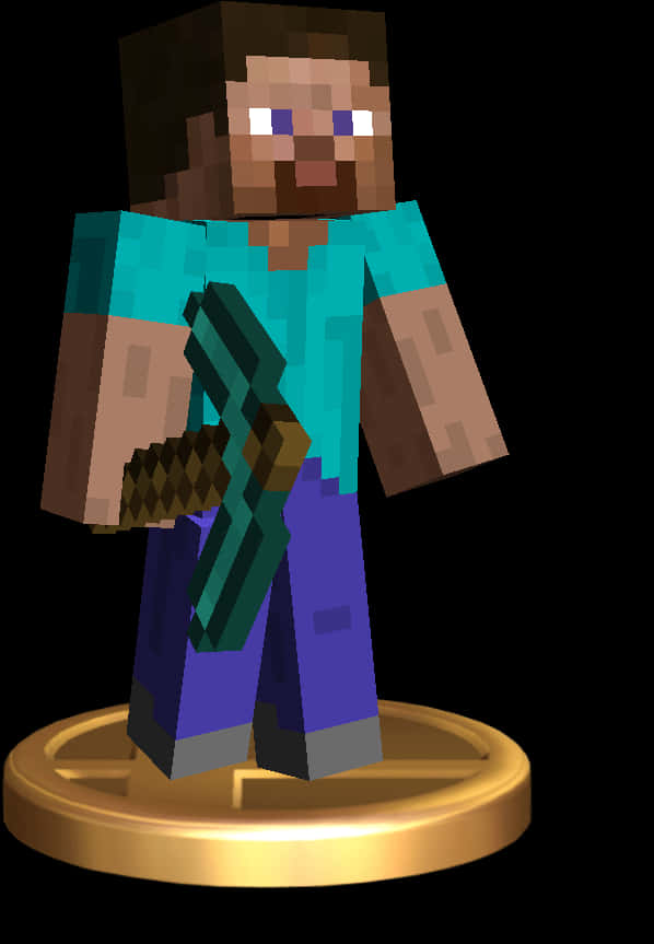 Minecraft Stevewith Pickaxe Trophy PNG