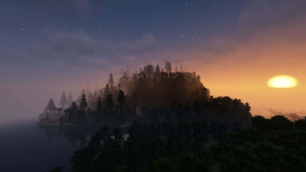 Genießensie Einen Friedlichen Sonnenuntergang Im Beliebten Spiel Minecraft. Wallpaper