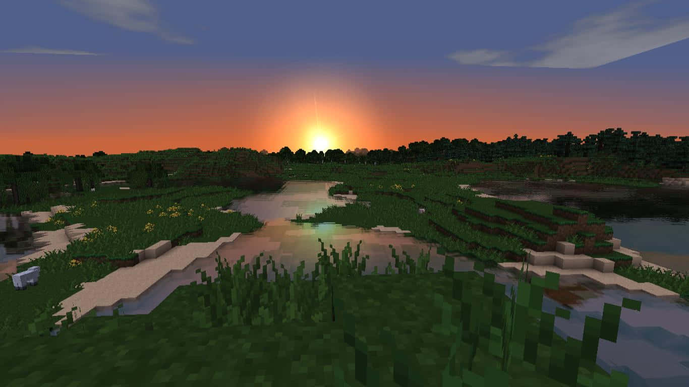 Einwunderschöner Minecraft Sonnenuntergang Wallpaper