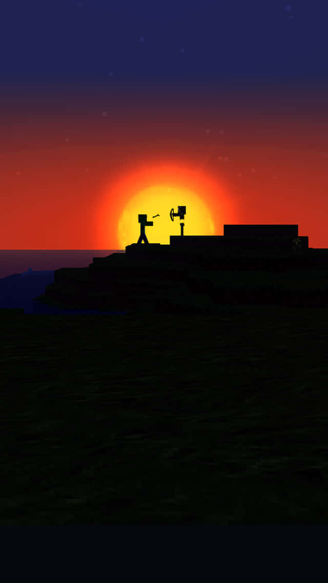 Njutav Den Vackra Solnedgången I Minecraft. Wallpaper