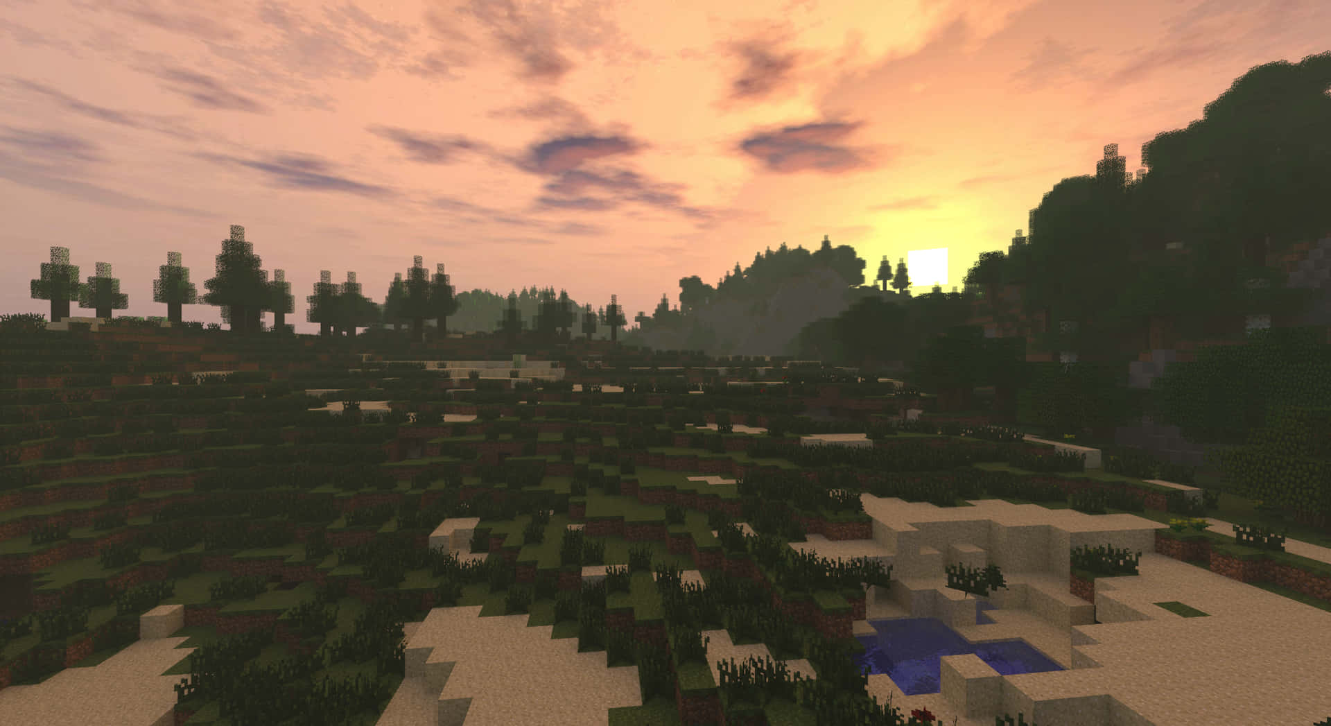 Entspannensie Sich, Während Sie Den Sonnenuntergang In Minecraft Genießen. Wallpaper