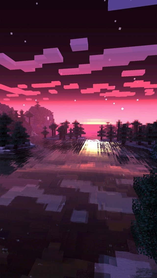 Upptäcksolnedgången I Minecraft-världen. Wallpaper