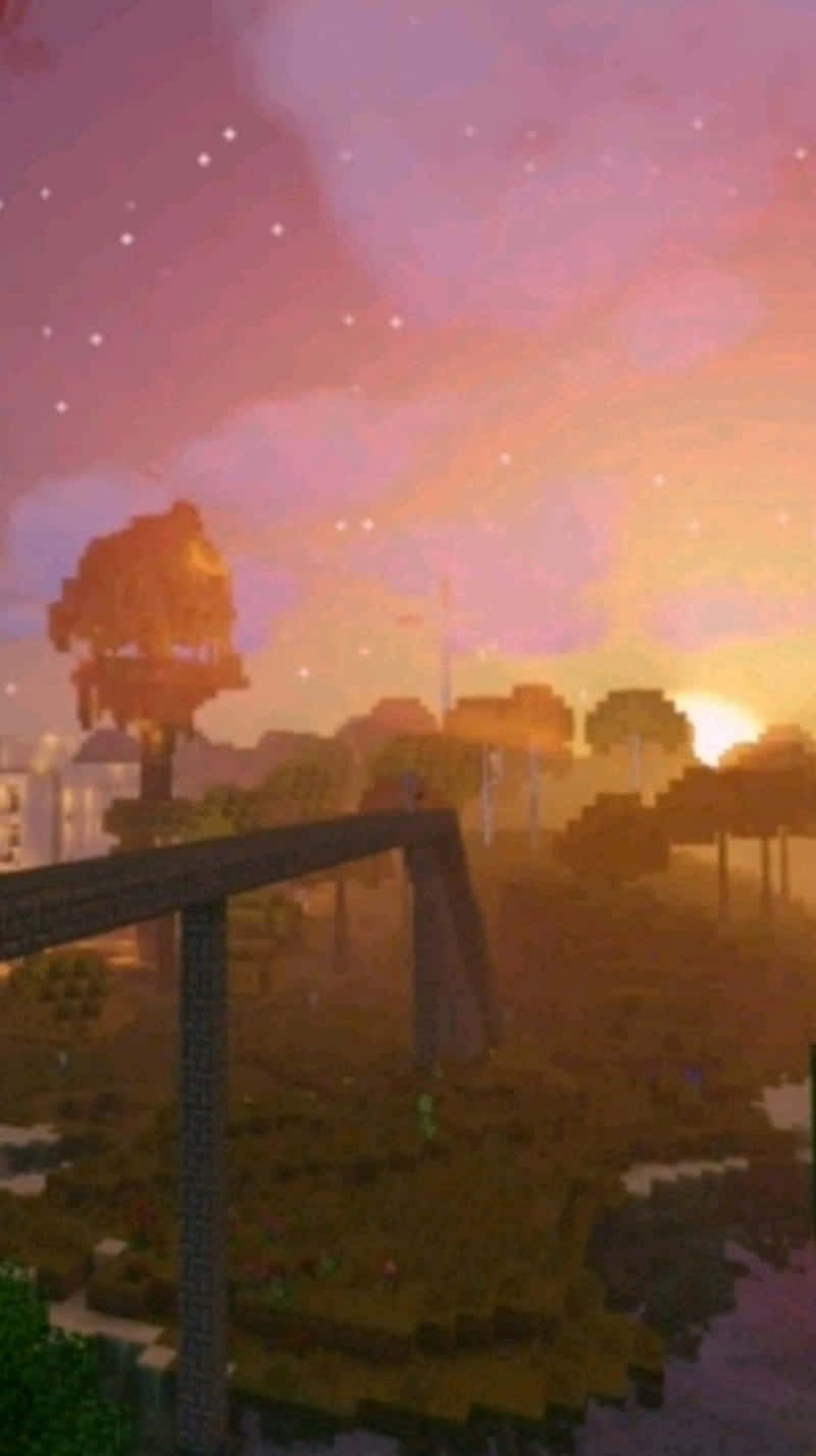 Udforsk verden af Minecraft i det smukke solnedgangslys. Wallpaper
