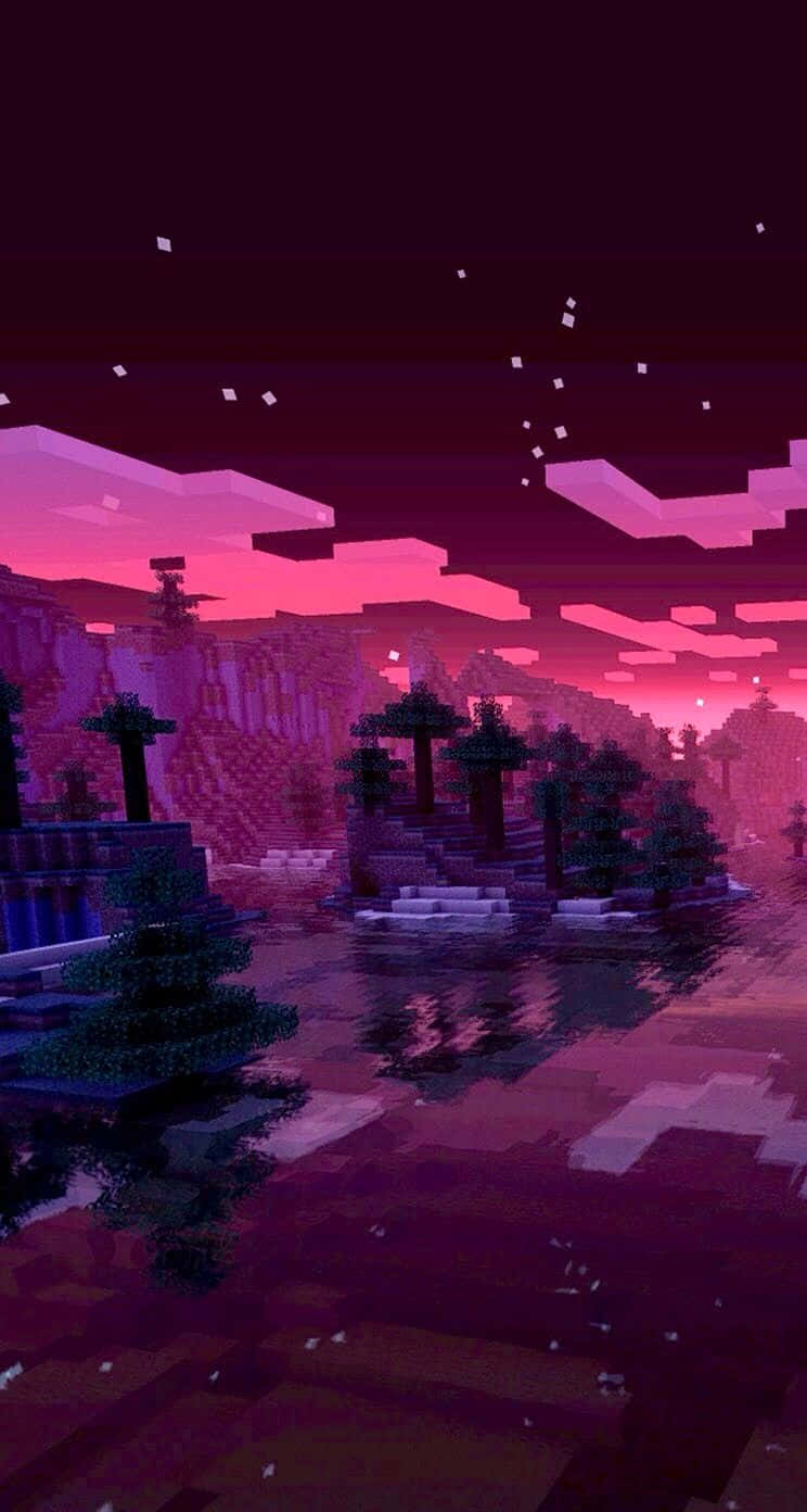 Fangeden Sonnenuntergang In Minecraft Ein. Wallpaper