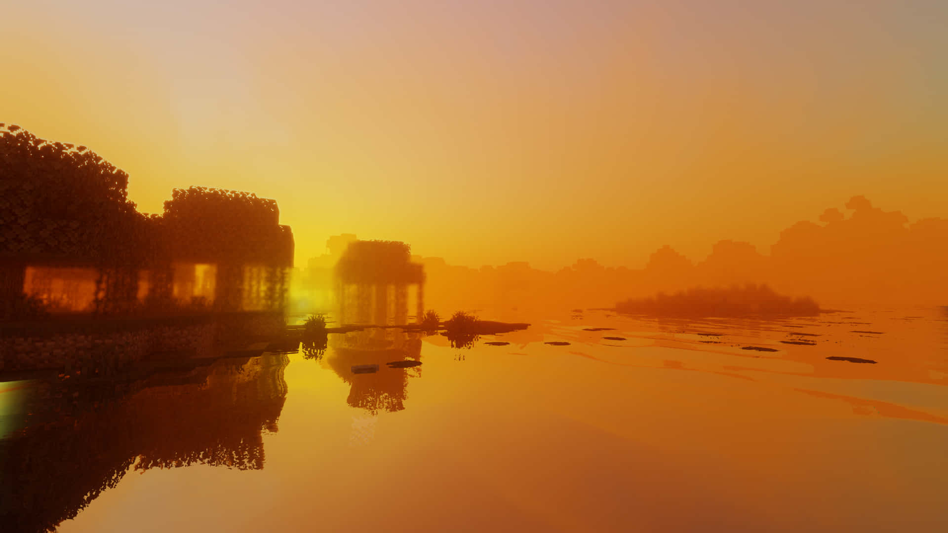 Nyd en fredelig solnedgang i Minecraft. Wallpaper