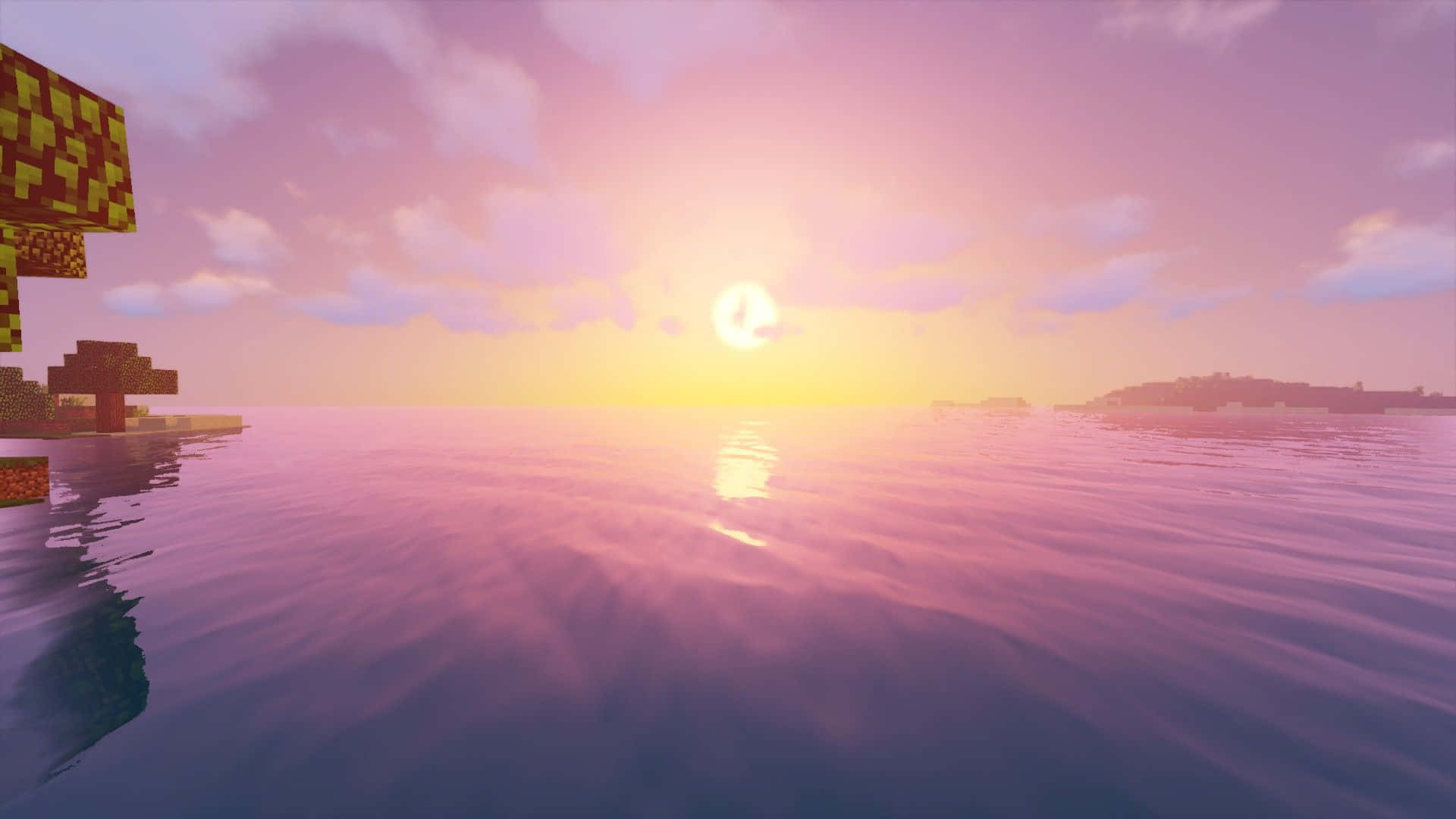 A peaceful, vibrant sunset moment in the world of Minecraft Wallpaper