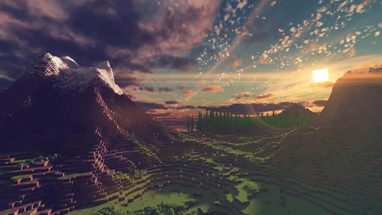 Äventyretbörjar Vid En Minecraft-solnedgång. Wallpaper