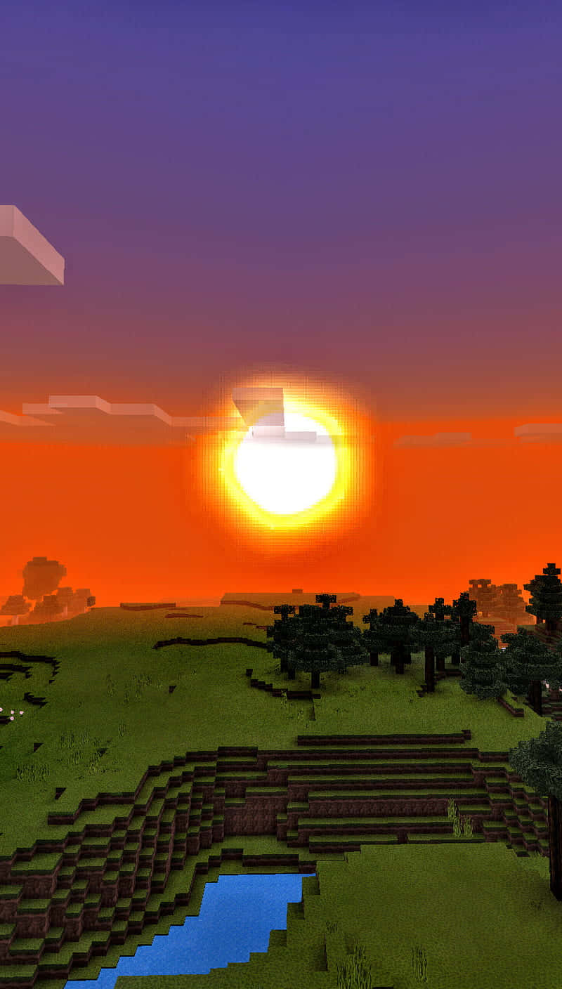 Enjoying a Minecraft Sunset Wallpaper