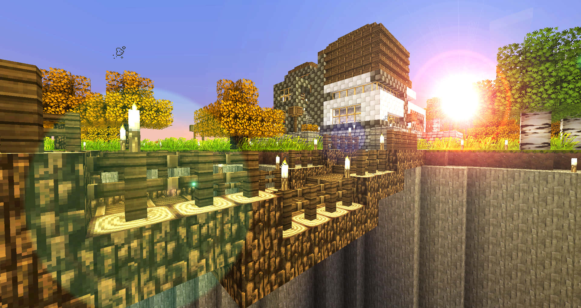 Watch the legendary sunset glow in the mysterious world of Minecraft Wallpaper
