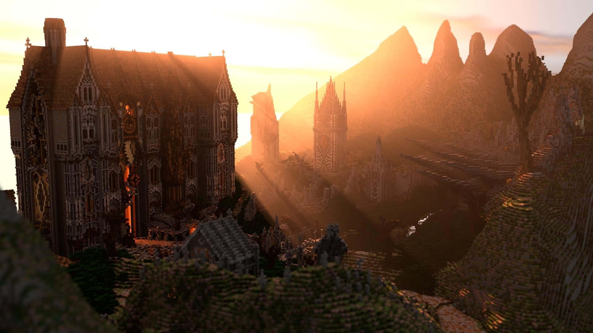 Take in the beauty of a Minecraft sunset Wallpaper